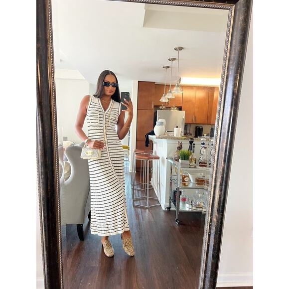 SANDRO White Black Stripes Sleevesless Metallic Buttons Molina Shirt Dress 36 - Picture 15 of 16